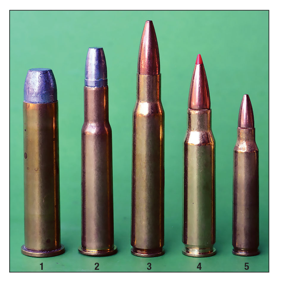 U.S. Military service cartridges include: (1) 45-70 Government, (2) 30-40 Krag, (3) 30-06 Springfield, (4) 308 Winchester and  (5) 5.56 NATO (aka 223 Remington).